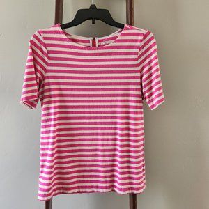 Pink striped short sleeve Loft tshirt with zippered back